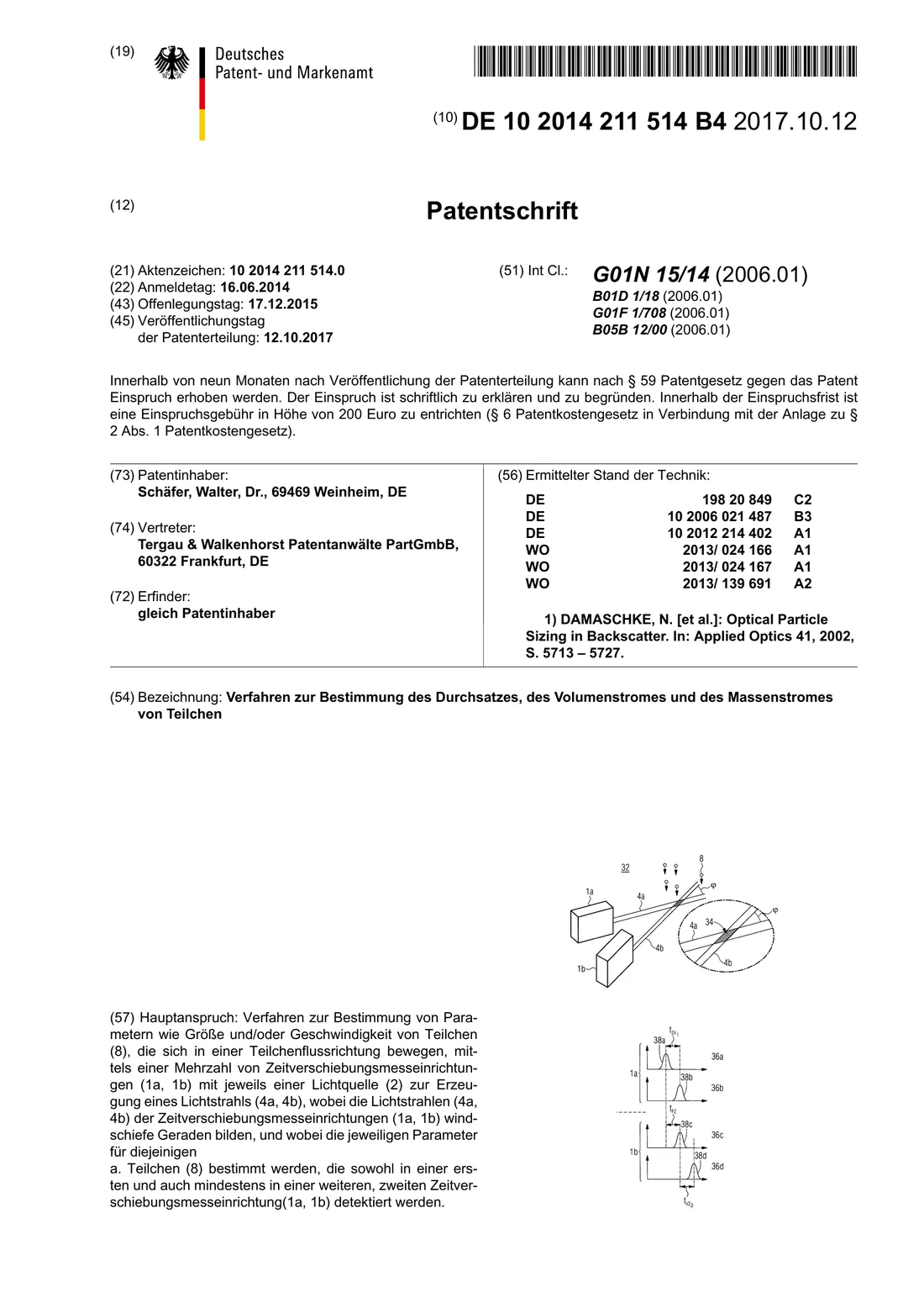 First page of the patent specification DE 10 2014 211 514 B4