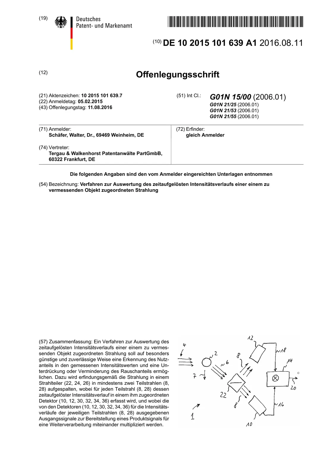 First page of the published application DE 10 2015 101 639 A1