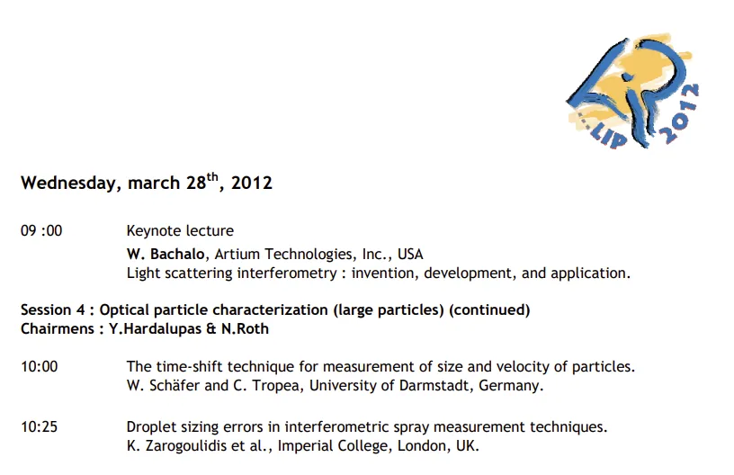 LIP 2012 – TSTOF Measurement of Particle Size and Velocity in Complex Sprays